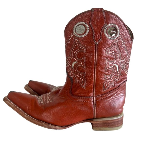 TWINSTONE BOOTS Embroidered Brown Leather Cowboy Boot Kids 17.5 US 2 Snip Toe - Picture 5 of 8